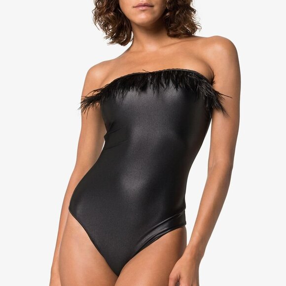 NWT‎ OSEREE Pumage Feather-Trimmed Swimsuit Bodysuit L - Picture 1 of 5